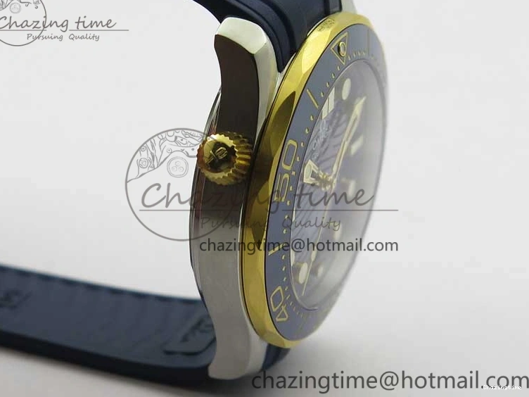 0321 Refined 2018 Seamaster Diver 300M SS YG VSF 1:1 Best Edition YG Bezel Blue Dial on Blue Rubber Strap A 7898